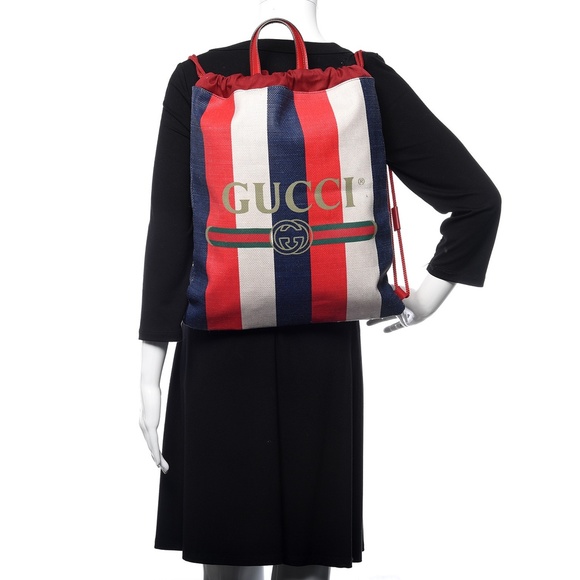GUCCI Canvas Logo Sylvie Stripe Drawstring - Picture 2 of 14